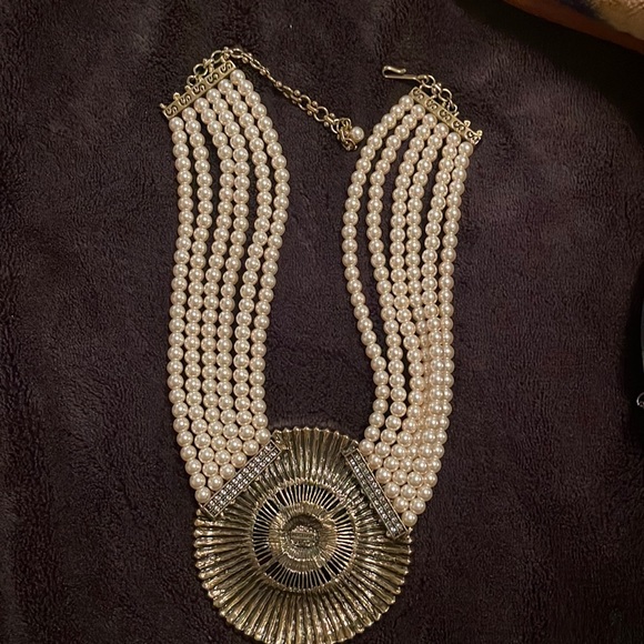 HEIDI DAUS 6 STRAND PEARL & CLEAR CRYSTAL BELGIUM DISK DECO NECKLACE/CHOKER - Picture 8 of 8